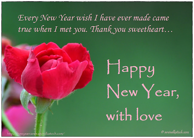 Red Rose, Happy New Year, Card, Love, Wish, True, Sweetheart,