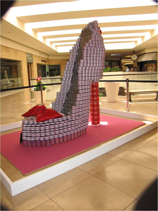 canstruction cansculptures high heeled shoe