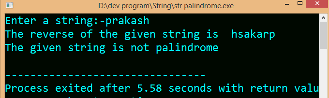 Write a program in C to check the given string is palindrome or not.
