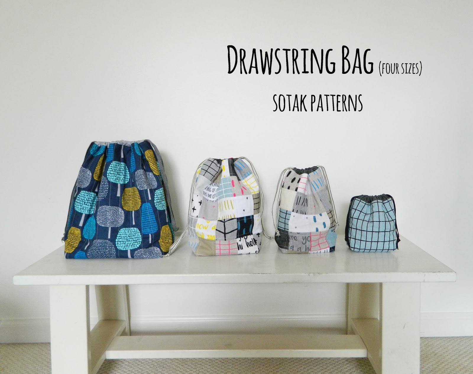 drawstring bag in four sizes {new pdf pattern}