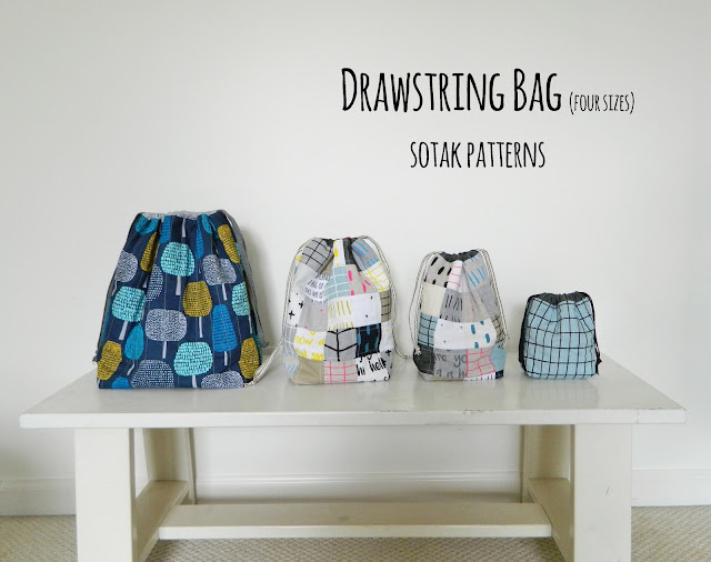 drawstring bag in four sizes {new pdf pattern} s.o.t.a.k handmade