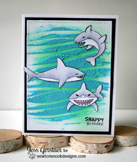 Snappy Birthday Shark Card by Jess Crafts featuring Newton's Nook Shark Bites stamp set