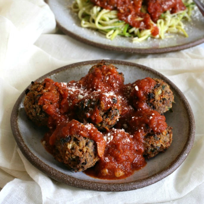 Hungry Couple Black Bean and Vegetable Meatballs with Zucchini Noodles