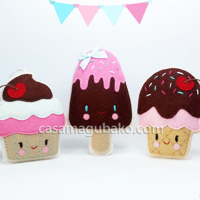 Felt Cupcake, Ice Pop and Ice Cream Cone Sewing Tutorial by casamagubako.com