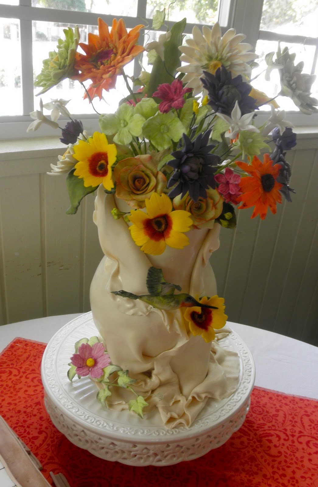 Sweet T's Cake Design Sculpted Flower Vase Cake w/ sculpted gumpaste