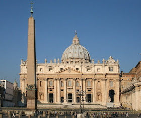 The facade, designed by Carlo Maderno, of the vast St Peter's Basilica in Rome