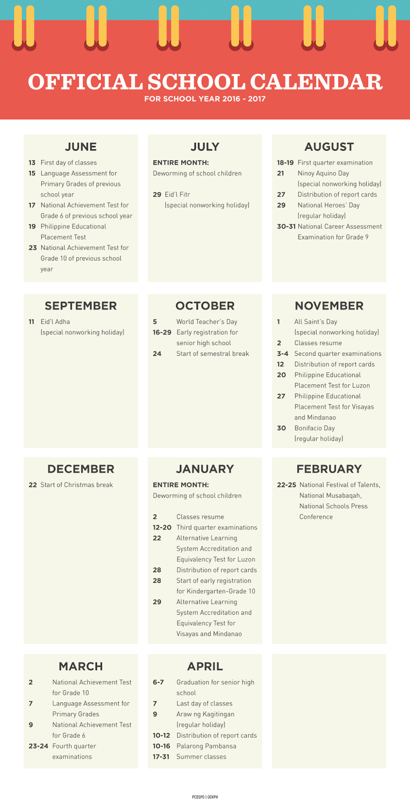 The Journey of a Brave Teacher School Calendar for School Year 20162017