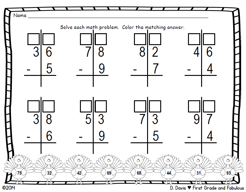 Thanksgiving Regrouping Page-First Grade and Fabulous