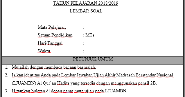 Soal Uambn Ski Mts Tahun Pelajaran 2018 2019 Soal Smp Mts Kurikulum 2013