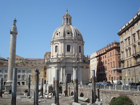 The remains of Trajan's Forum, looking towards the  church of  Santissimo Nome di Maria al Foro Traiano