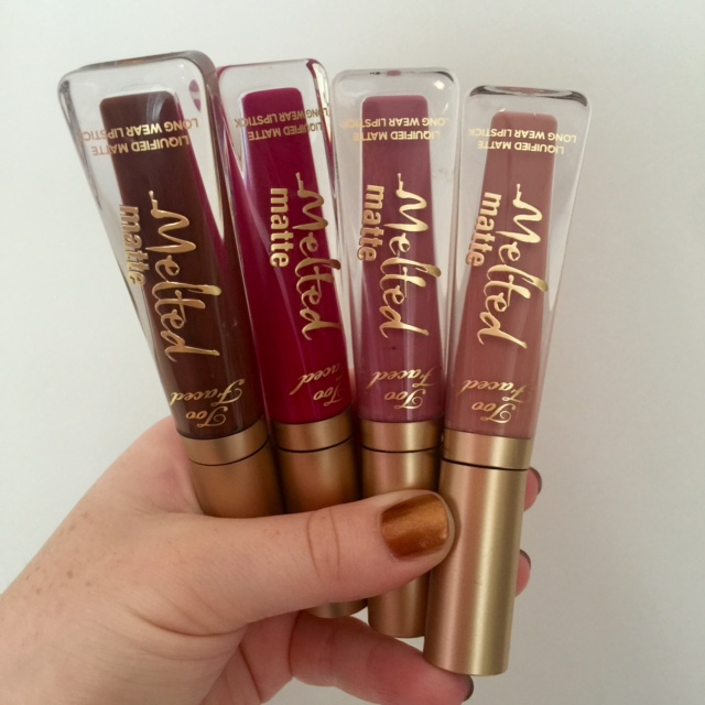 Too faced melted matte liquefied lipstick - review & swatches.