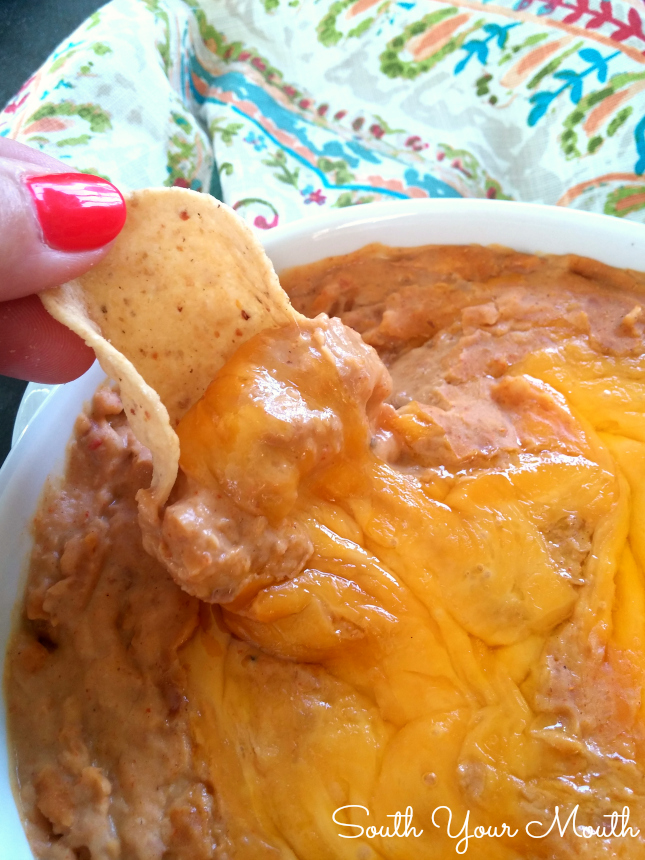 Game Day Slow Cooker Bean Dip | Super easy, big batch recipe perfect for tailgating and parties with just 5 ingredients! 