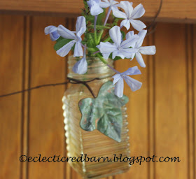 Eclectic Red Barn: Bottle garland with Plumbago and metal leaves