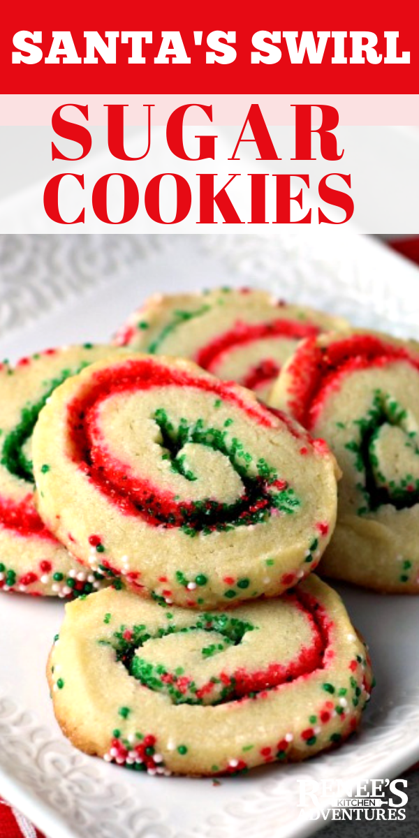 Santa's Swirl Sugar Cookies on a plate