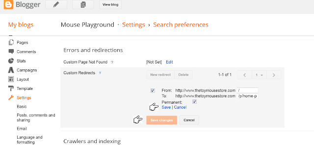 Redirect on your Blogger Dashboard