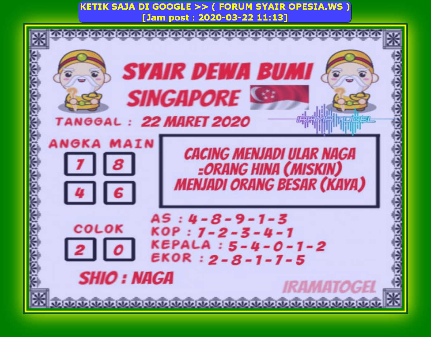 1 New Message Kode Syair Singapore 22 Maret 2020 Forum Syair Togel Hongkong Singapura Sydney
