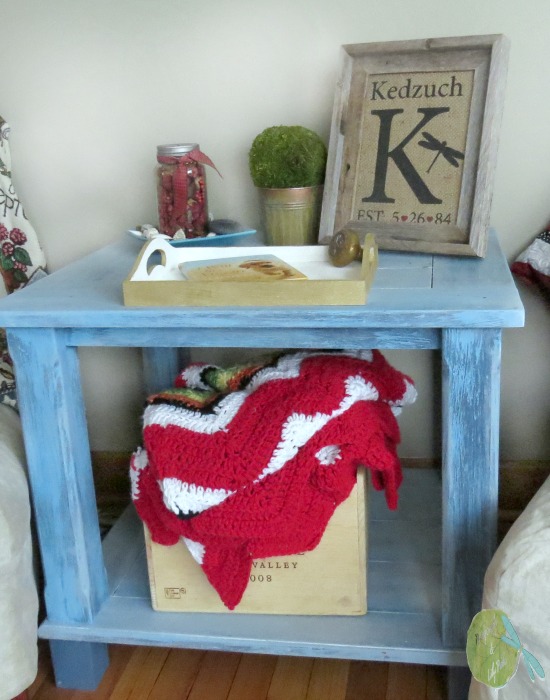 Styled, Several Layers of Dry Brush Nightstand, Chicago Blackhawks Crocheted  Blanket