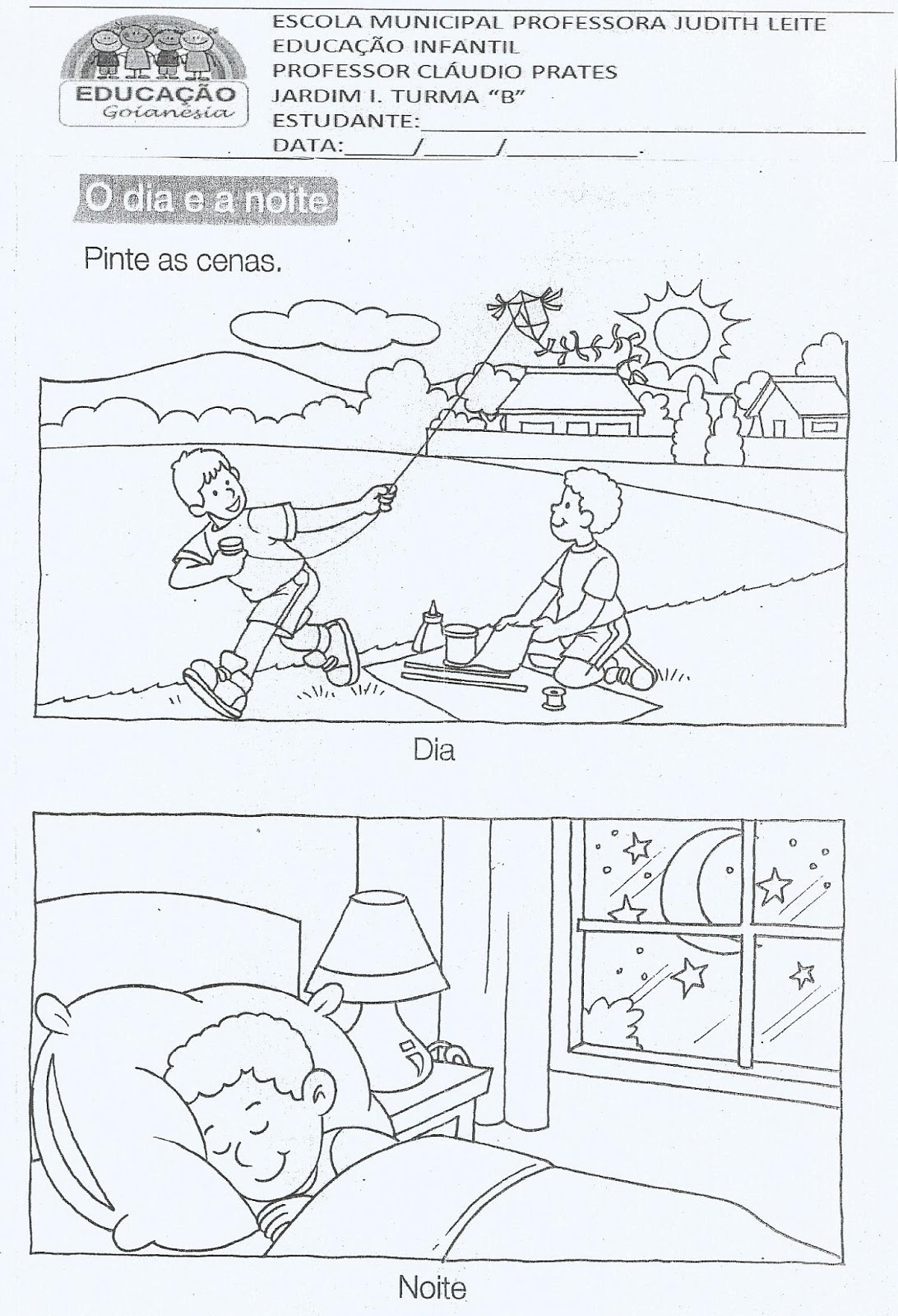Desenho Dia E Noite Para Colorir Desenho Dia E Noite Para Colorir