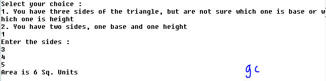 Geeky Circle!: C++ Program to calculate area of a triangle!