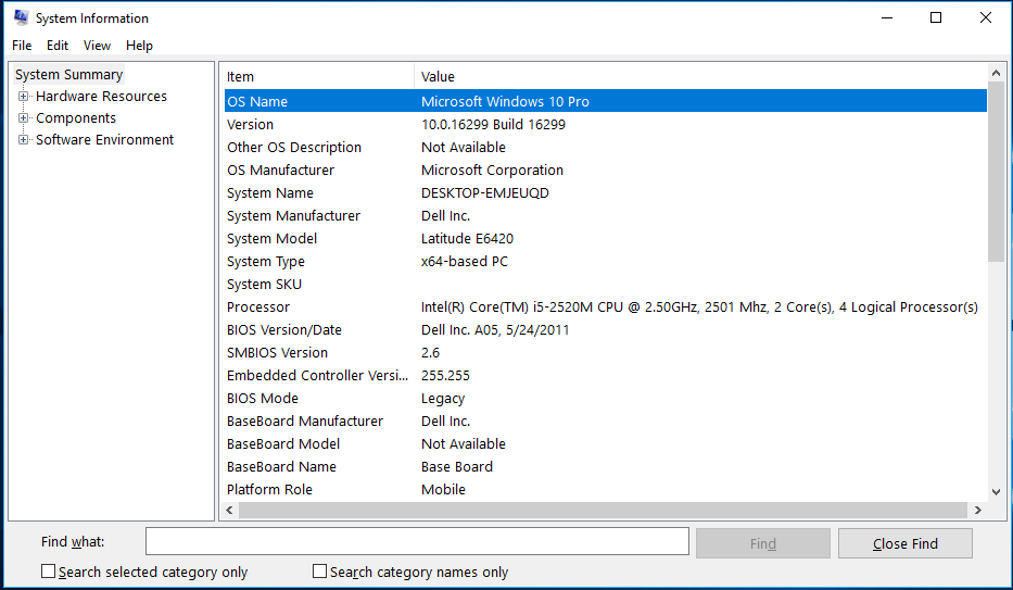 System Information Tools In Windows 10