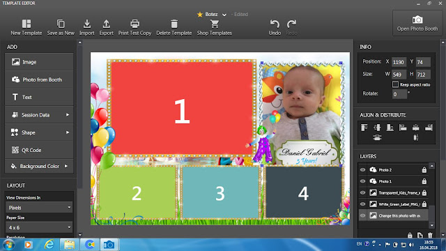 Its really easy to work with Dsrlbooth templates.I locked out all the layers that must not be changed,so you have to work only with unlocked layers.You must search for unlocked layers and edit them as you need: Text layers, and of curse, change the picture of little boy with your own.