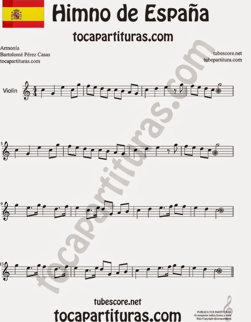  Himno Nacional Español Partitura de Violín Sheet Music for Violin Music Scores Music Scores