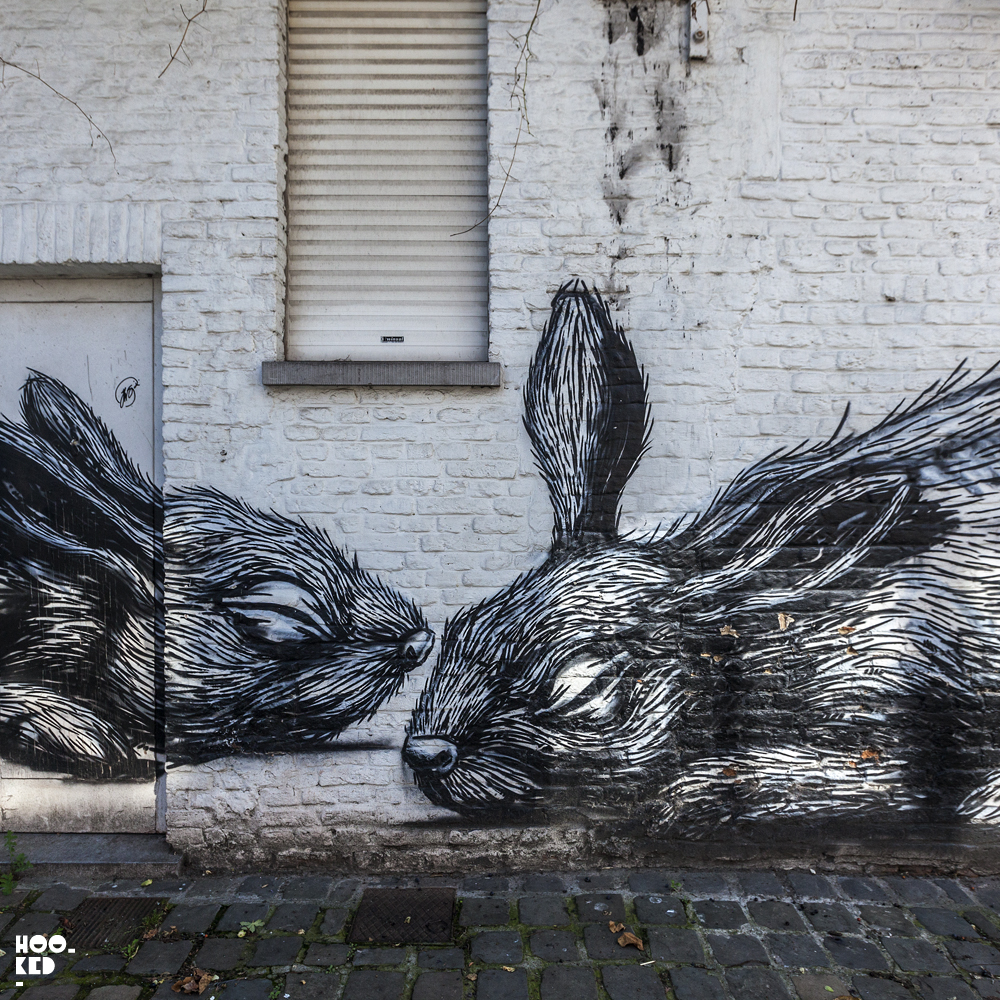 Street Art Mural in Ghent, Belgium featuring work from street artist ROA