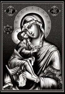 أيقونات للعذراء مريم بالأبيض والأسود