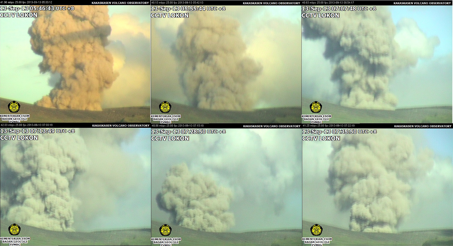 Panaches de cendres du volcan Lokon-Empung, 13 septembre 2013