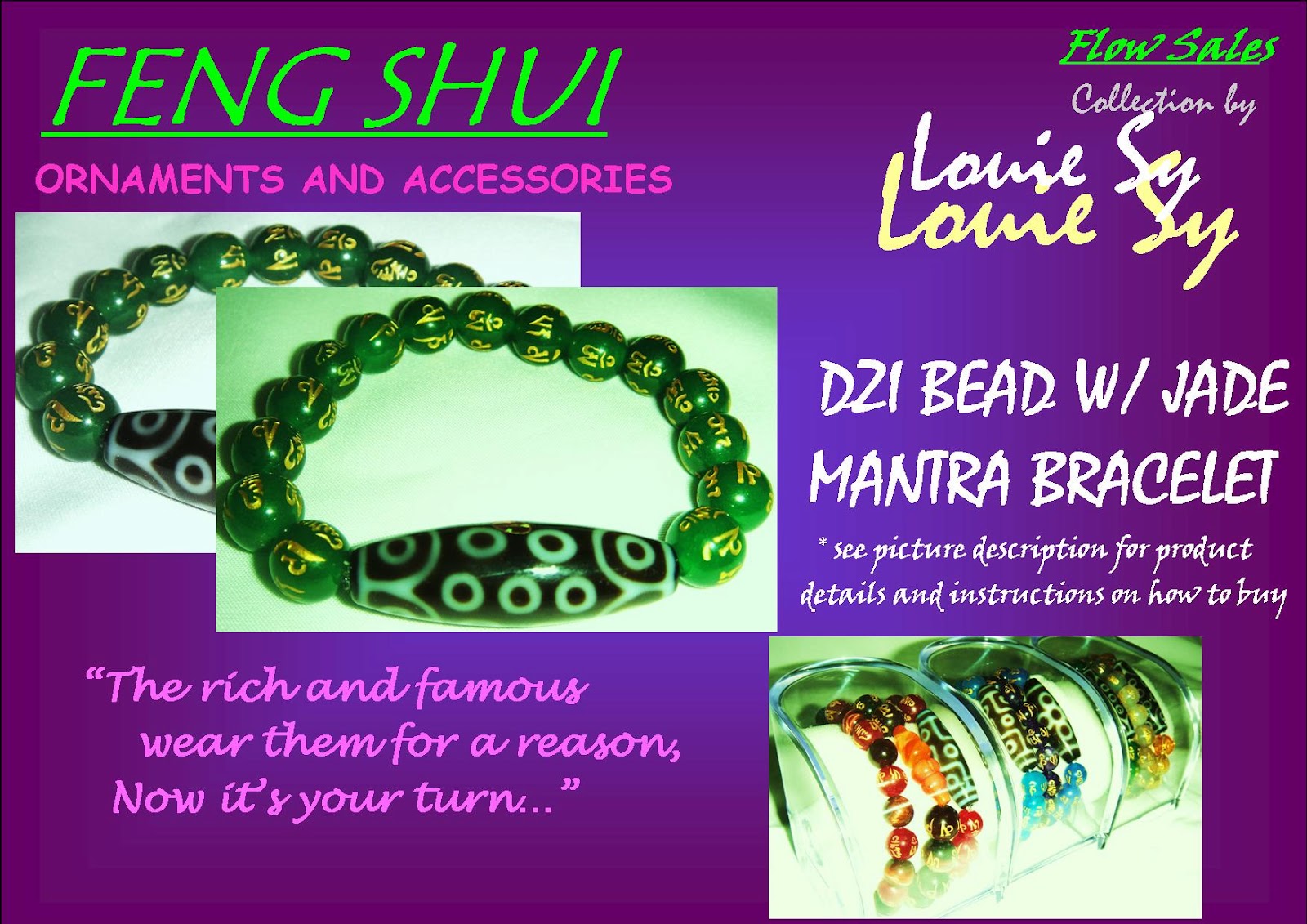 FLOW SALES DZI BEAD IN JADE MANTRA BRACELET