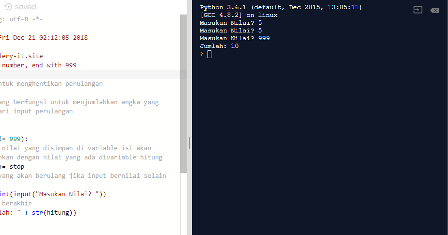 Belajar Python Pemula : Program Looping While Penjumlahan Dari ...