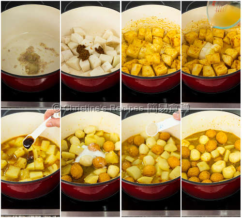 椰汁咖哩魚蛋製作圖 Curry Fish Balls with Radish Procedures