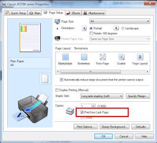 cara setting print dari halaman terakhir epson l120