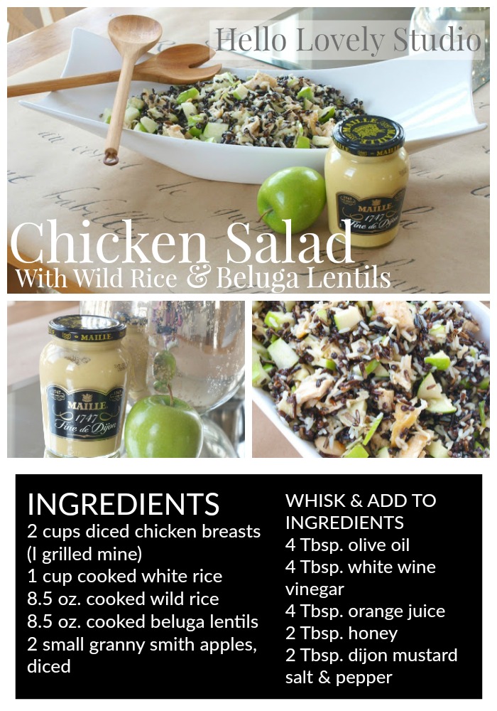 Easy healthy recipe gluten-free Chicken Salad with Wild Rice, Lentils, and Granny Smith Apples from Hello Lovely Studio.