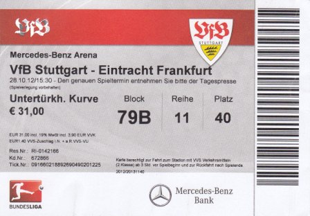 Blau-Weiße Eintrittskarte - since 01.01.2010: VfB Stuttgart - 1912-heute