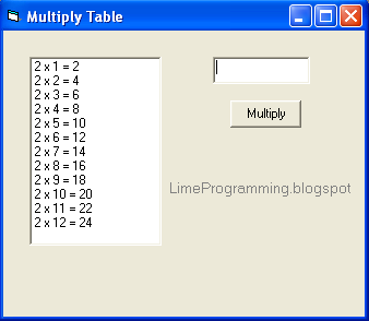 Multiplication table in Visual Basic 6.0 | LimeProgramming ...