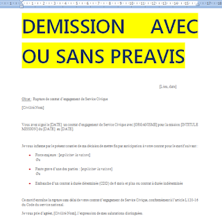 lettre demission sans preavis, demission sans preavis cdi, demisssion avec préavis pdf, lettre de demission sans preavis a l'amiable