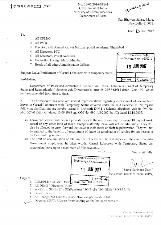 Leave Entitlement of Casual Labourers with temporary status