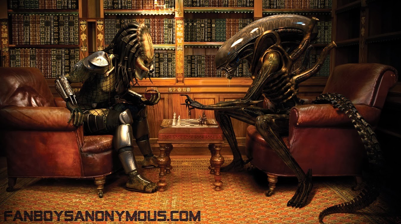 Alien versus Predator chess game parody graphic art