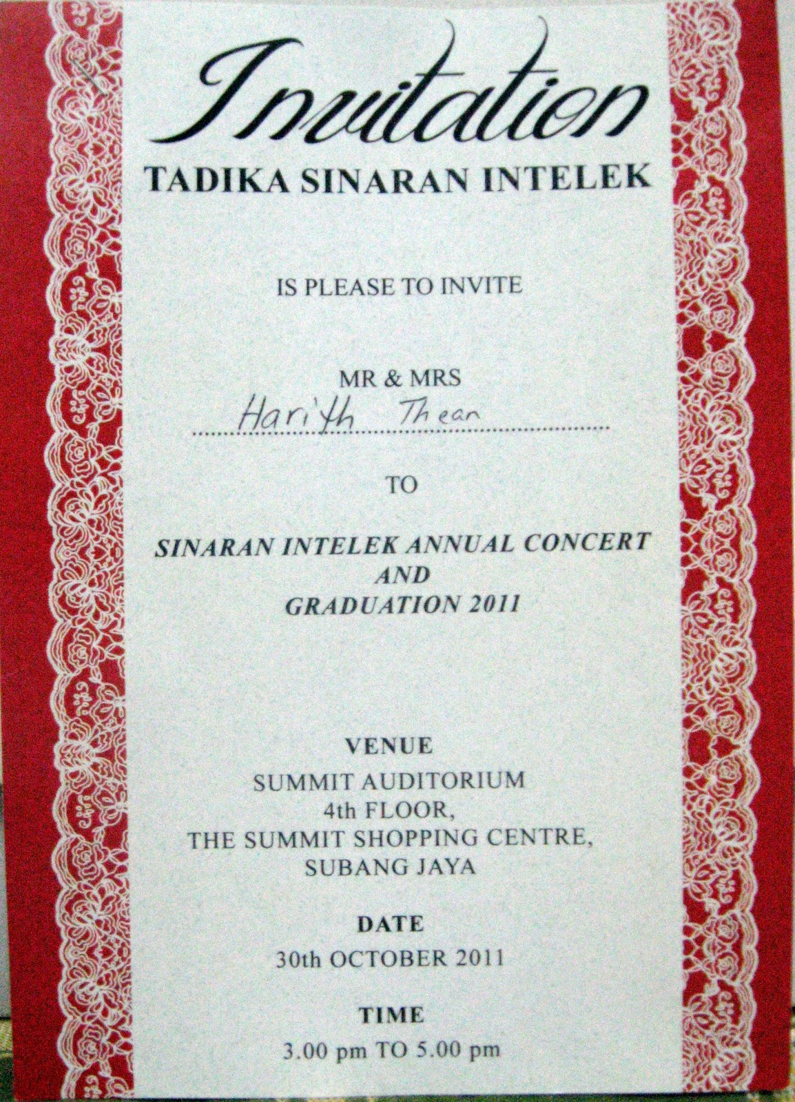 Tadika Sinaran Intelek Concert Invitation