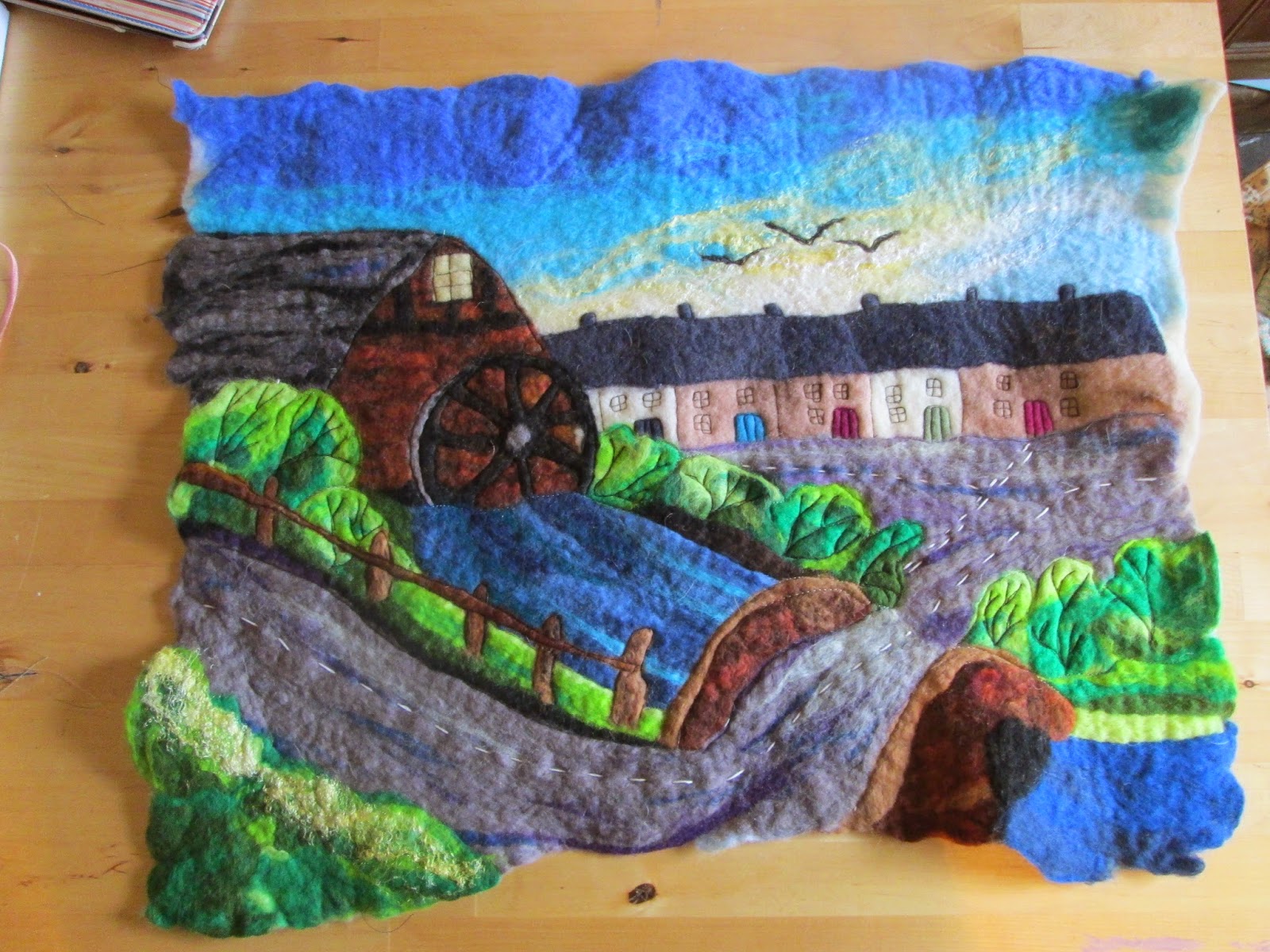 sue forey fibre art Felt art paintings How to finish and display.