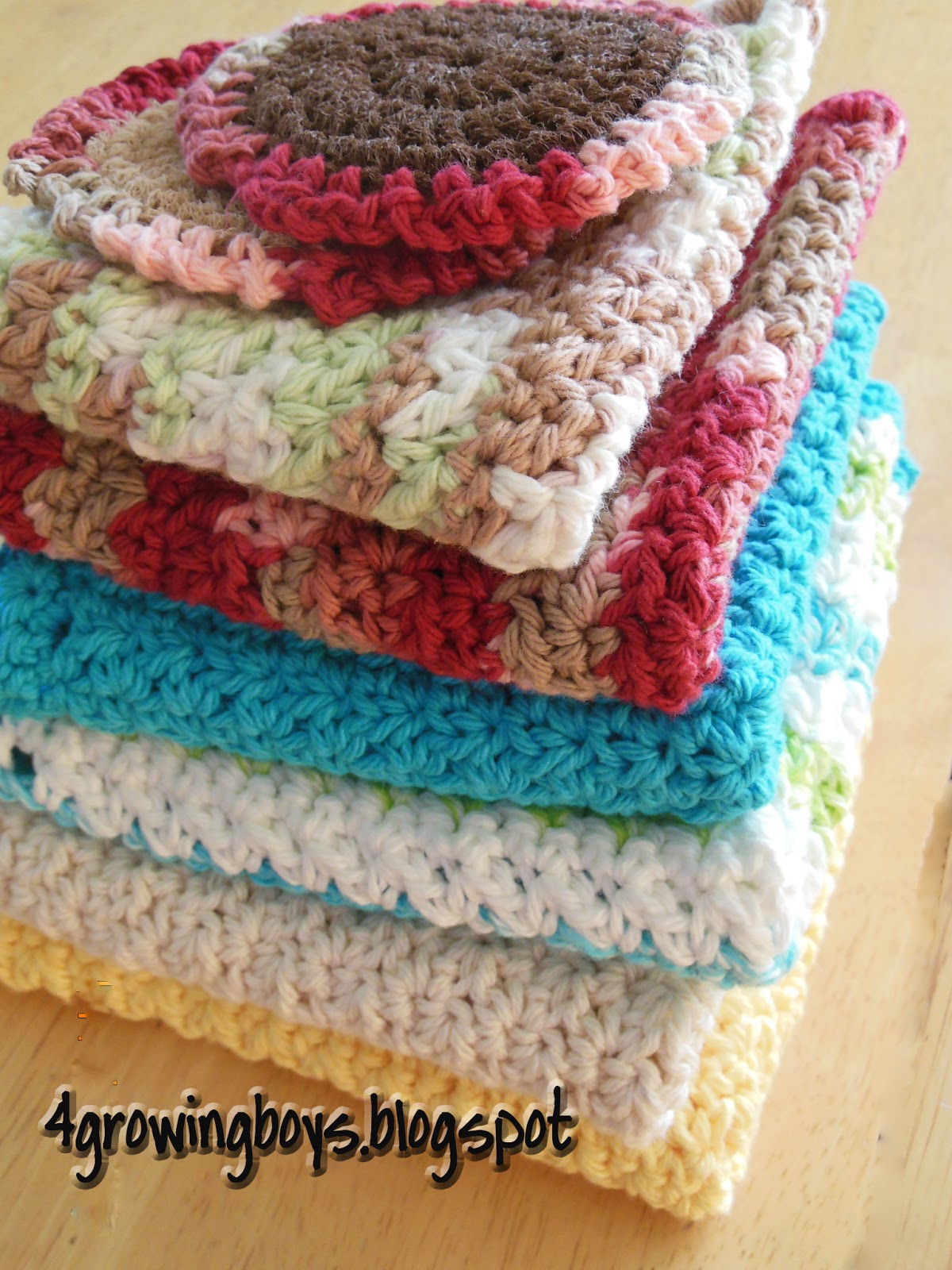 4 Growing Boys Homemade washcloths