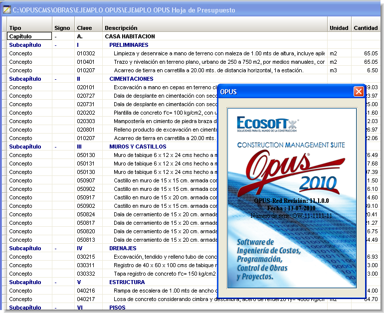 OPUS Software de Precios Unitarios, Presupuestos y Control de