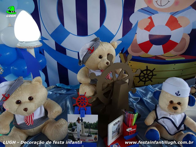 Ursinho Marinheiro - Decoração tradicional luxo - Detalhes imagem 03 Mesa decorada Ursinho Marinheiro - Tema infantil para festa de meninos