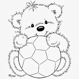 desenho de ursinho com bola de futebol para pintar