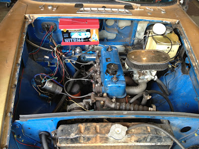 MGB Engine Bay - now with built in rubber glove dispenser for oil cleanup!!