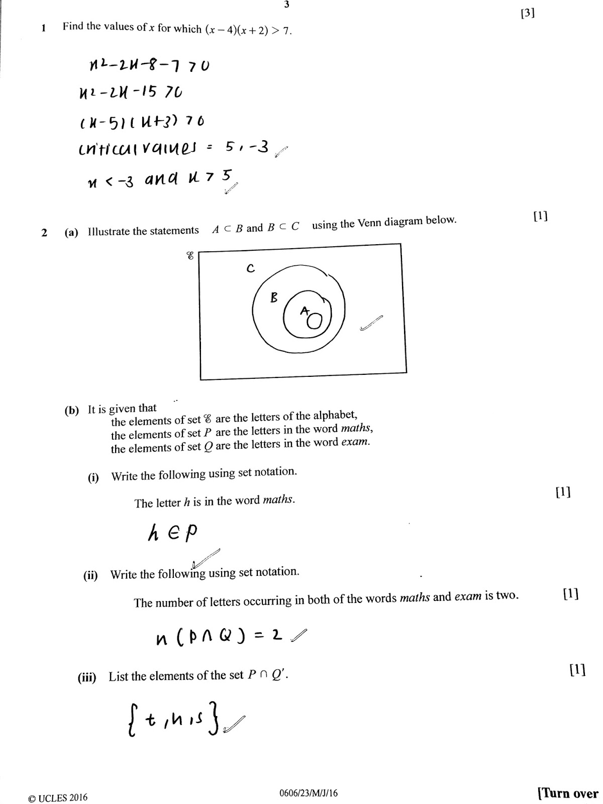 IGCSE Add Maths Working Answers [0606/23] Paper 2 2016 (May/June) Mr