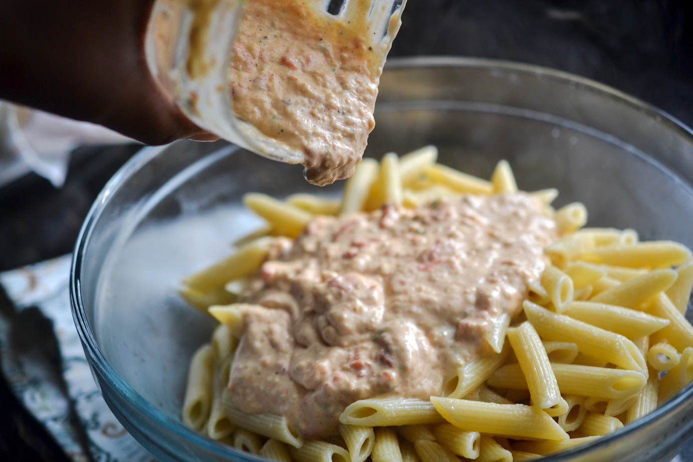Greedy Girl Sweet potato and pimento cheese pasta bake
