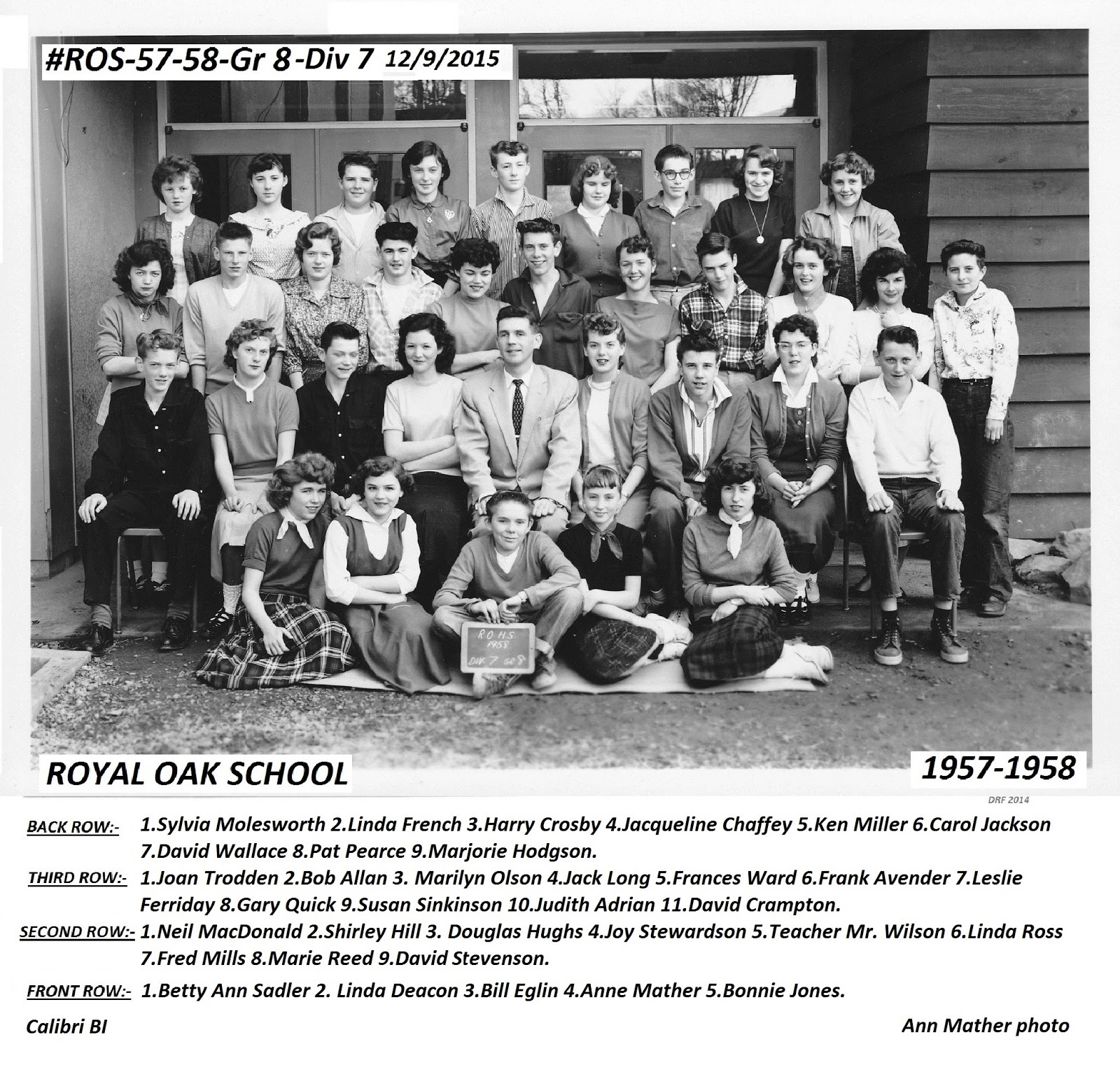 Royal Oak School Yard Class photos from the "1952" Royal Oak School.
