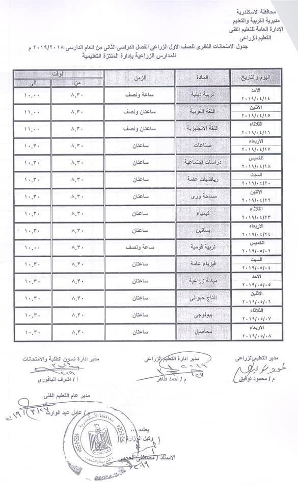 جداول امتحانات الترم الثاني 2019 للتعليم الفني محافظة الاسكندرية 1%2B%25286%2529